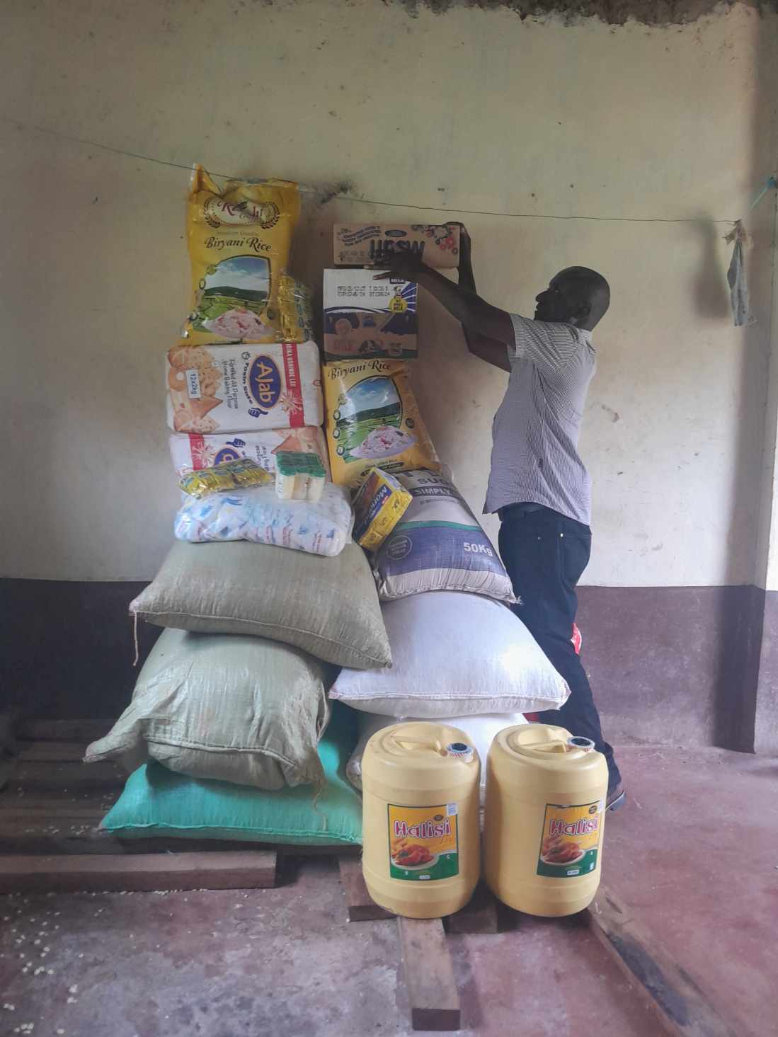 Stacking food supplies for the children's meals