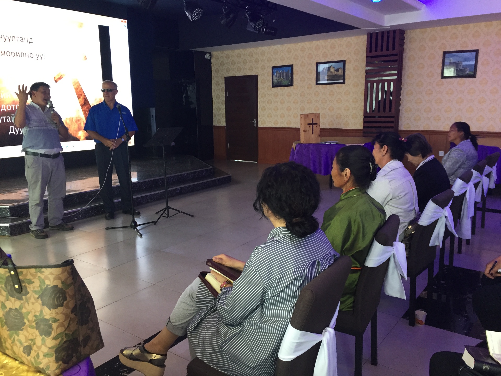 Pastor Bob teaching alongside a Mongolian translator