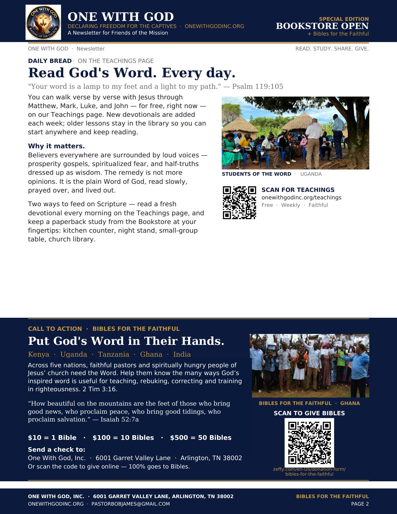 Summer 2026 Newsletter page 2 — Put God's Word in Their Hands